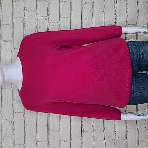 Talbots Cashmere Crewneck 3/4 sleeve Sweater in Hot Pink