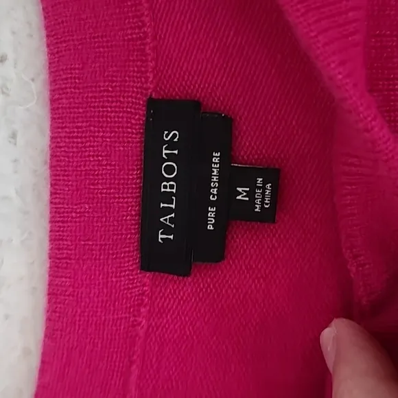 Talbots Cashmere Crewneck 3/4 sleeve Sweater in Hot Pink