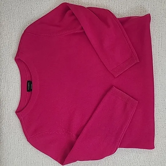 Talbots Cashmere Crewneck 3/4 sleeve Sweater in Hot Pink