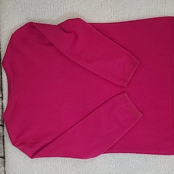 Talbots Cashmere Crewneck 3/4 sleeve Sweater in Hot Pink