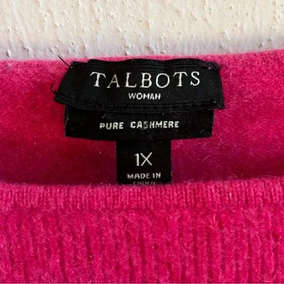 Talbots Cashmere Sweater Hot Pink Barbiecore Boat Neck 3/4 Sleeve Knit Sz 1X GUC