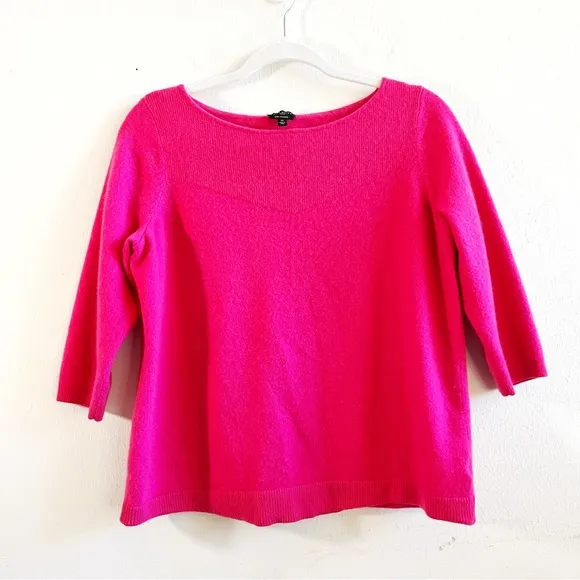 Talbots Cashmere Sweater Hot Pink Barbiecore Boat Neck 3/4 Sleeve Knit Sz 1X GUC