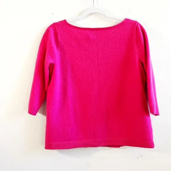 Talbots Cashmere Sweater Hot Pink Barbiecore Boat Neck 3/4 Sleeve Knit Sz 1X GUC