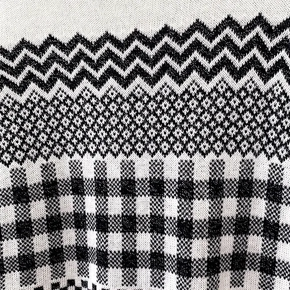 Talbots Cream Black Metallic Chevron Gingham Geometric Wool Blend Sweater Size S