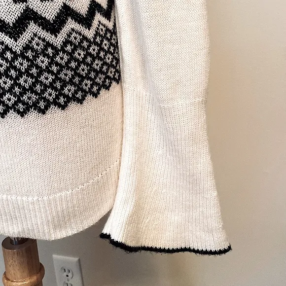 Talbots Cream Black Metallic Chevron Gingham Geometric Wool Blend Sweater Size S
