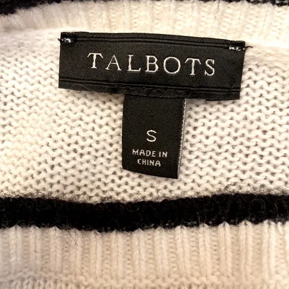 Talbots Cream Black Metallic Chevron Gingham Geometric Wool Blend Sweater Size S
