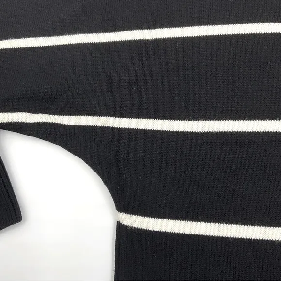 Talbots Striped Bateau Boat Neck Knit Sweater Black White 3/4 Sleeve EUC Women S