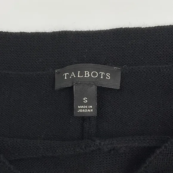 Talbots Striped Bateau Boat Neck Knit Sweater Black White 3/4 Sleeve EUC Women S