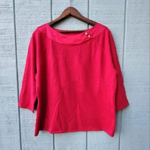 Talbots Woman Silk Knit Sweater Satin Rhinestone Trim size 1X Hot Pink