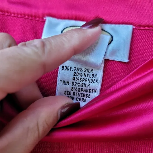 Talbots Woman Silk Knit Sweater Satin Rhinestone Trim size 1X Hot Pink