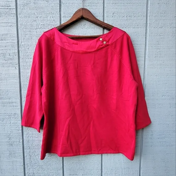 Talbots Woman Silk Knit Sweater Satin Rhinestone Trim size 1X Hot Pink