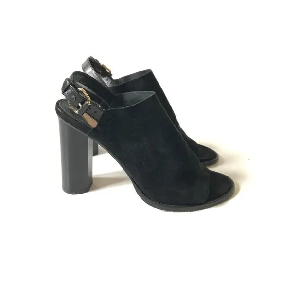 Tamara Mellon Element 100 Suede Sandals Womens 38 Black Open Toe Heels Shoes