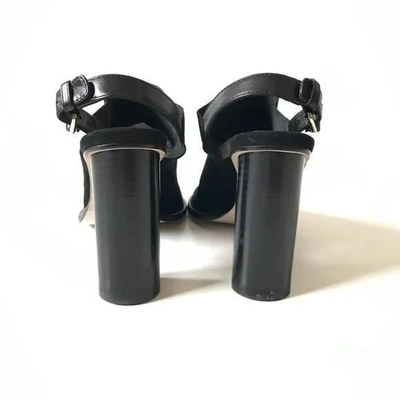 Tamara Mellon Element 100 Suede Sandals Womens 38 Black Open Toe Heels Shoes