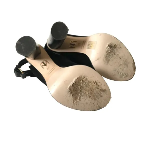 Tamara Mellon Element 100 Suede Sandals Womens 38 Black Open Toe Heels Shoes