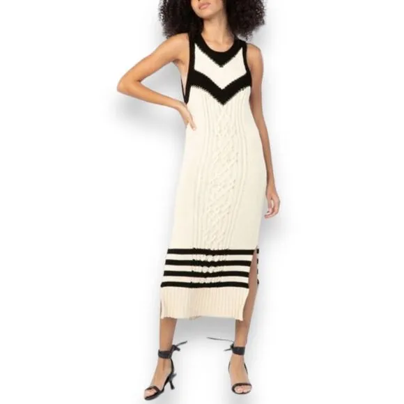 Tanya Taylor Sweater Dress 1X Cream Nina Cable-Knit Sleeveless Beach Coastal NEW