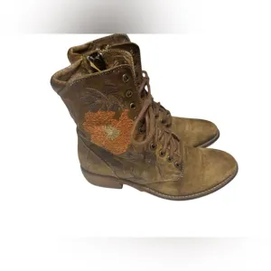 Taos Artisan Leather Embroidered Lace Up Comfort Ankle Boots Sz 6/6.5US B2