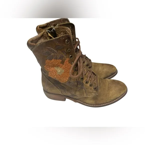 Taos Artisan Leather Embroidered Lace Up Comfort Ankle Boots Sz 6/6.5US B2