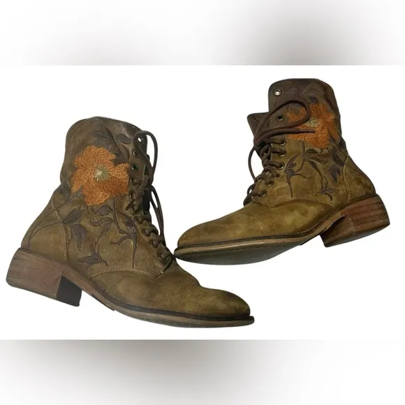Taos Artisan Leather Embroidered Lace Up Comfort Ankle Boots Sz 6/6.5US B2
