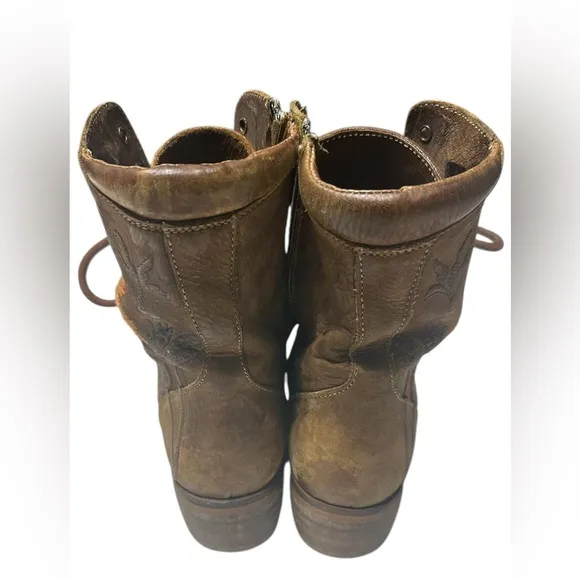 Taos Artisan Leather Embroidered Lace Up Comfort Ankle Boots Sz 6/6.5US B2