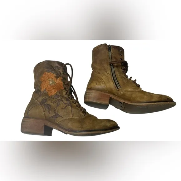 Taos Artisan Leather Embroidered Lace Up Comfort Ankle Boots Sz 6/6.5US B2