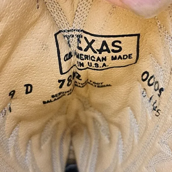 Texas All American Made Cowboy Leather Boots Mens 9D