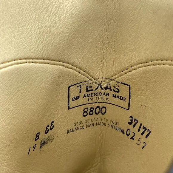 Texas All American Made Leather Cowboy Western Boots Men's 8 EE 8800