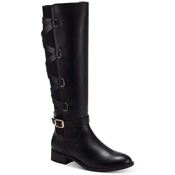 THALIA SODI Womens Black Padded Buckle Accent Goring Veronika Round Toe Size 7