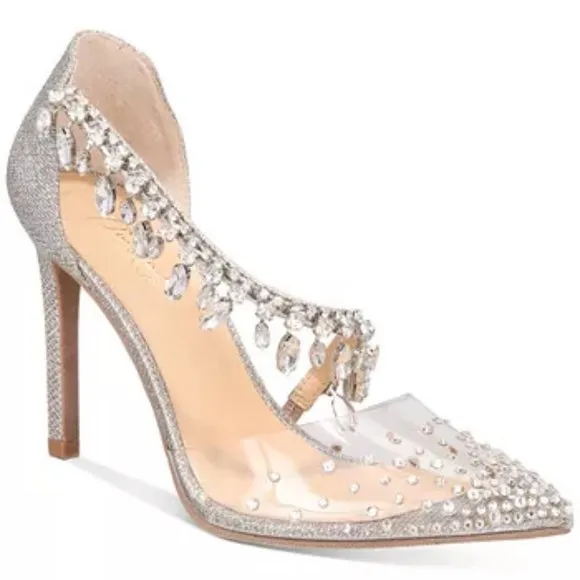 Thalia Sodi's Rhinestone Translucent Pointed Toe Stiletto Heels Designer Shoes