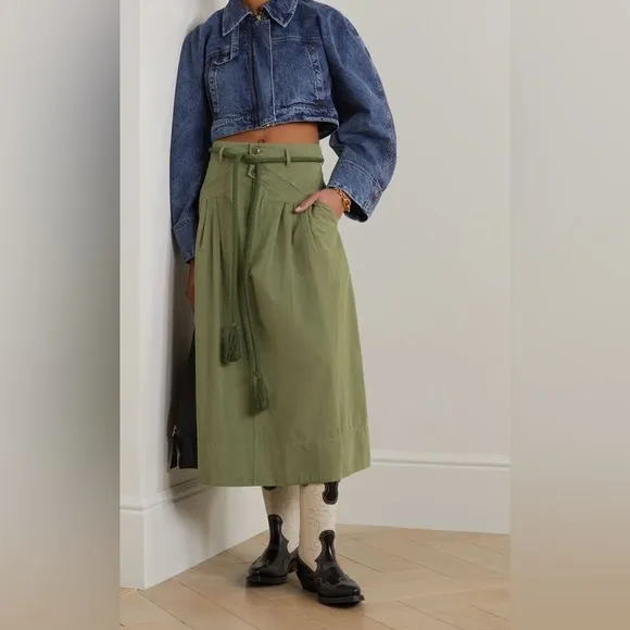 THE GREAT. The Field Skirt in Army Green Size 1