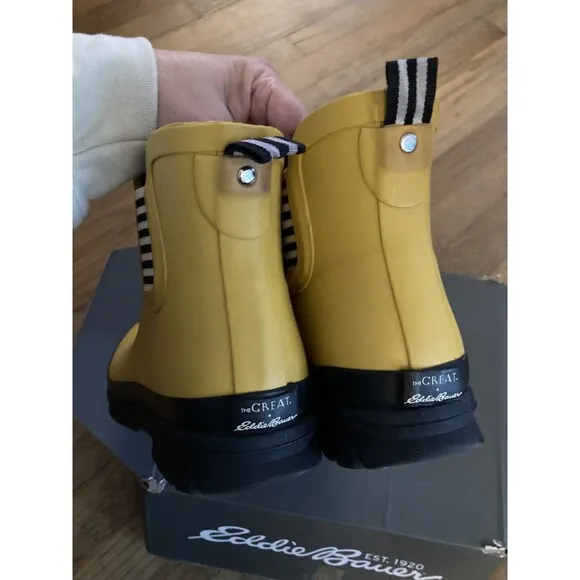 The Great x Eddie Bauer Greta Chelsea Rain Boots 10 Ankle Yellow Amber
