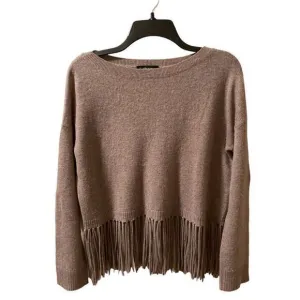 The Perfext Women's Cashmere Sweater Fringe Size XS Taupe‎  Boho