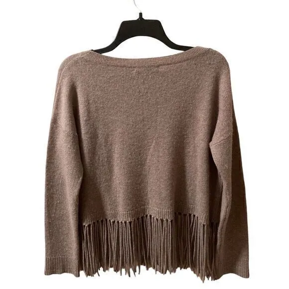 The Perfext Women's Cashmere Sweater Fringe Size XS Taupe‎  Boho