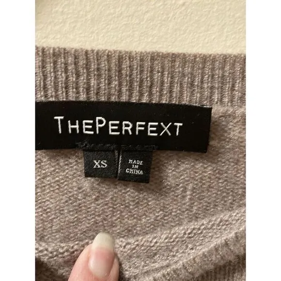 The Perfext Women's Cashmere Sweater Fringe Size XS Taupe‎  Boho