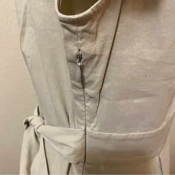 Theory Analba Linen Blend A-Line Dress Cap Sleeve Knee Length Beige Size 12