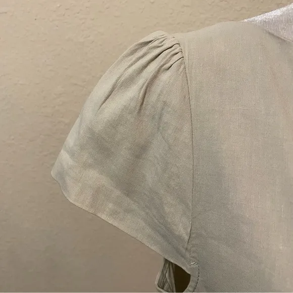 Theory Analba Linen Blend A-Line Dress Cap Sleeve Knee Length Beige Size 12