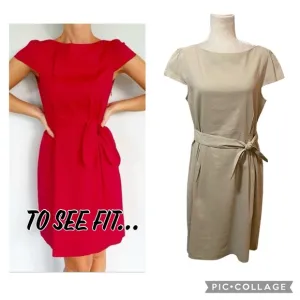 Theory Analba Linen Blend A-Line Dress Cap Sleeve Knee Length Beige Size 12