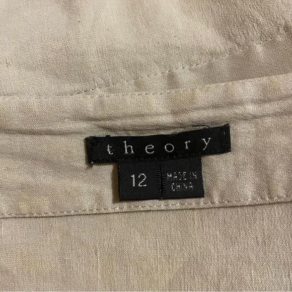 Theory Analba Linen Blend A-Line Dress Cap Sleeve Knee Length Beige Size 12
