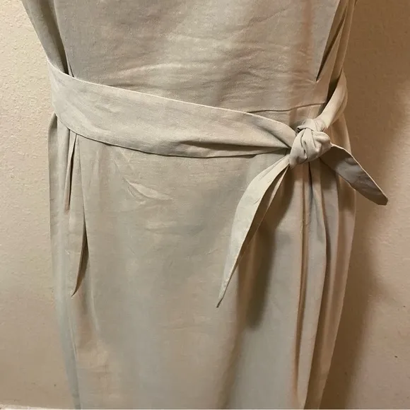 Theory Analba Linen Blend A-Line Dress Cap Sleeve Knee Length Beige Size 12