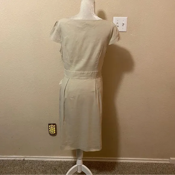 Theory Analba Linen Blend A-Line Dress Cap Sleeve Knee Length Beige Size 12