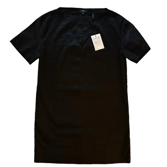 Theory Organic Crunch Linen Belted Shift Dress Size 8 Missing Belt