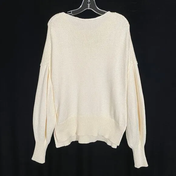 Theory Oversize Chunky Ecru Sweater Pullover with Slits Ivory Drop Shoulder M