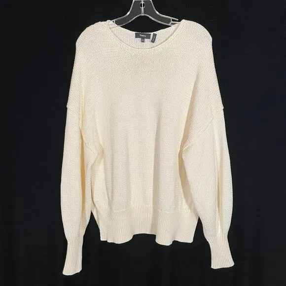 Theory Oversize Chunky Ecru Sweater Pullover with Slits Ivory Drop Shoulder M