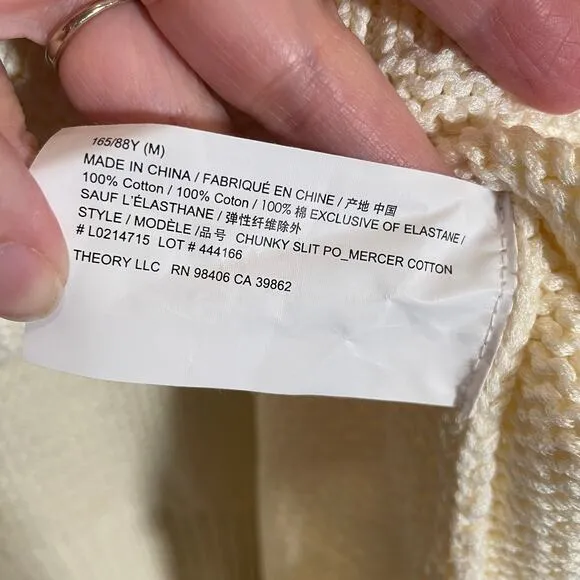 Theory Oversize Chunky Ecru Sweater Pullover with Slits Ivory Drop Shoulder M