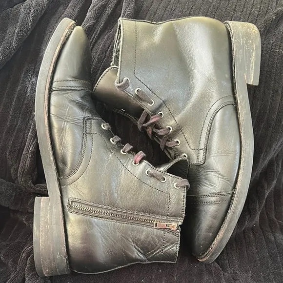Thursday Everyday “Major” Black Leather Men's Boots Size 14 Preowned Cap Toe