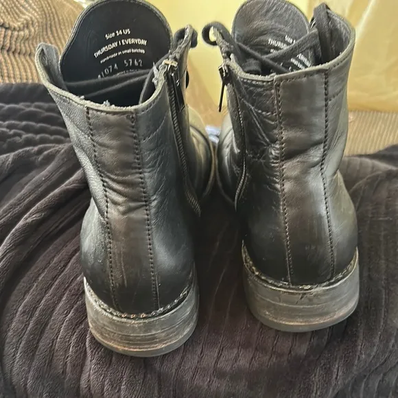 Thursday Everyday “Major” Black Leather Men's Boots Size 14 Preowned Cap Toe