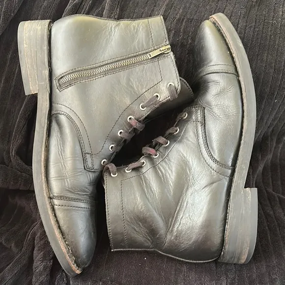Thursday Everyday “Major” Black Leather Men's Boots Size 14 Preowned Cap Toe