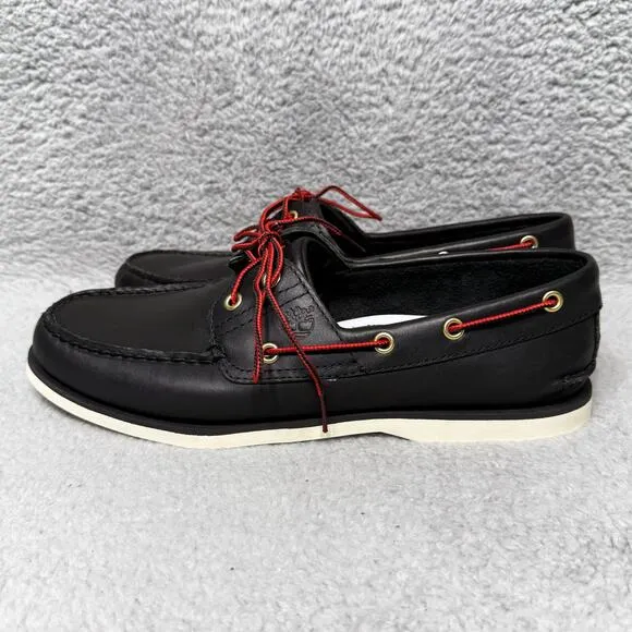 Timberland Classic 2-Eye Mens Size 11 Boat Shoes Black Leather Lace Up 1005R