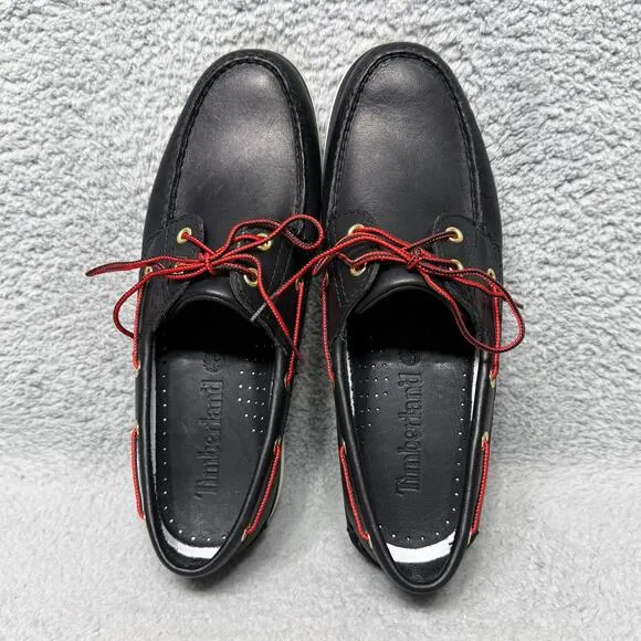 Timberland Classic 2-Eye Mens Size 11 Boat Shoes Black Leather Lace Up 1005R