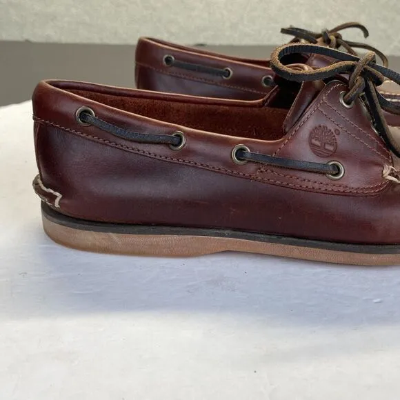 Timberland Men's 2 Eye Classic Leather Boat Shoes Brown Root Beer Sz. 10.5 25077
