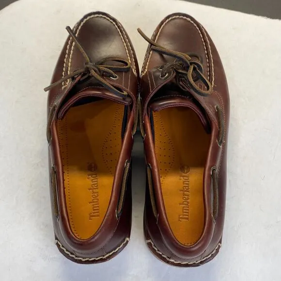 Timberland Men's 2 Eye Classic Leather Boat Shoes Brown Root Beer Sz. 10.5 25077